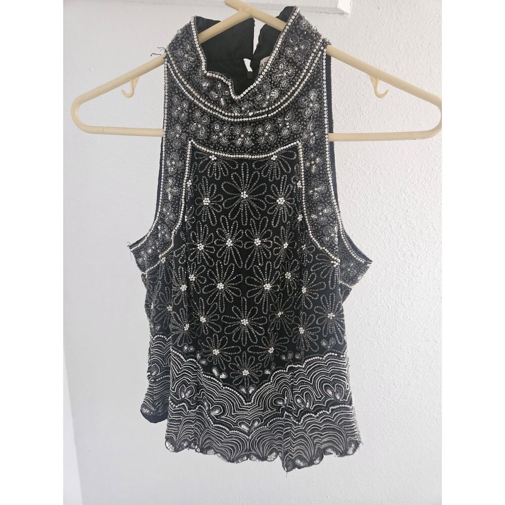 Womens Petite Papell Boutique Evening 100% Silk Beaded Evening Shirt Size Small